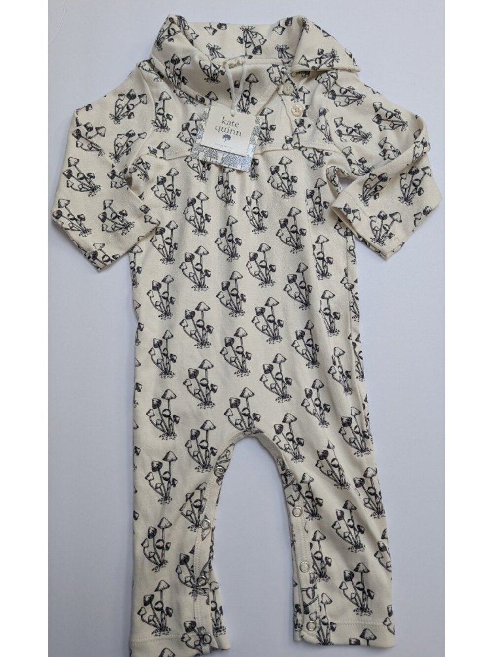 Kate Quinn Organic Cotton Black & White Mushroom Lounge Jumpsuit 12-18 Months